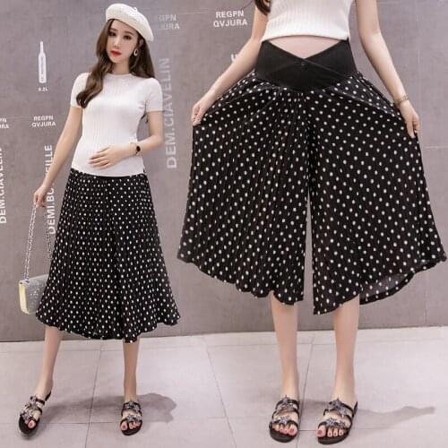 Maternity Pants Summer Wide Leg Chiffon Seventh Pants Support Abdomen Elastic Waist Belly Support Pants Maternity Trousers
