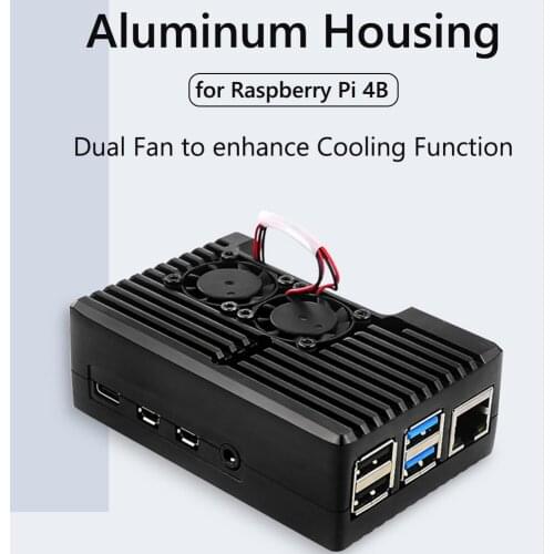Raspberry Pi 4B Aluminum Alloy Case CNC Metal Shell with Dual Cooling Fan Enclosure Heat Dissipation for Raspberry Pi 4 Model B