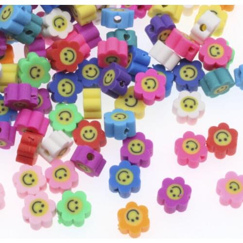 CHONGAI 30Pcs Sun Flower Smiley Polymer Clay Spacer Smile-Face Beads For Jewelry Making DIY Bracelet Necklace Accessories
