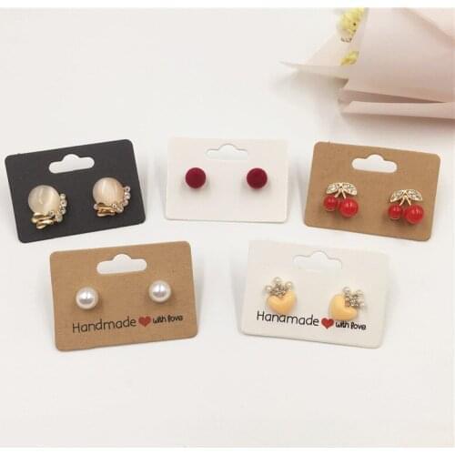 200pcs 5x3.5cm Kraft Paper Cardboard Stud Earring Cards for Jewelry Accessories Displays Packing Cards Brown White Brown Color