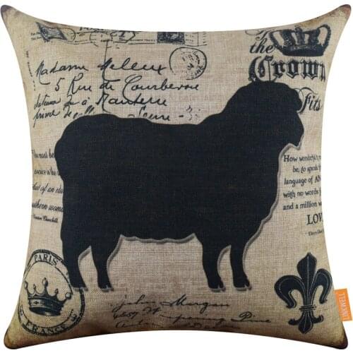 LINKWELL 45x45cm American Country Farm Animal Sheep Crown Fleur Der Lys Vintage Black Home Decor Pillowcase Burlap Cushion Cover