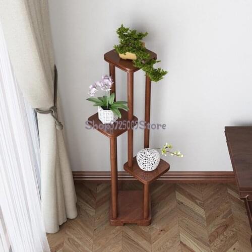 Lvluo new Chinese solid wood flower shelf rack balcony living room small space floor type indoor multi-layer succulent flower ta