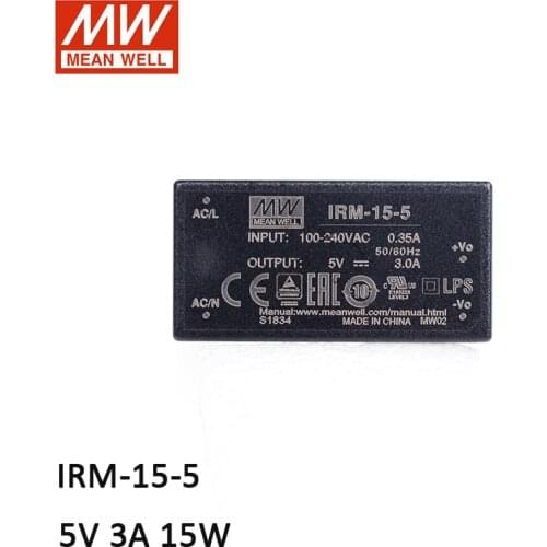 MEAN WELL IRM-15-5 15W PCB-mount assemble Encapsulated Power Module 110V/220V AC to 5V DC 3A 15W Module type Power Supply
