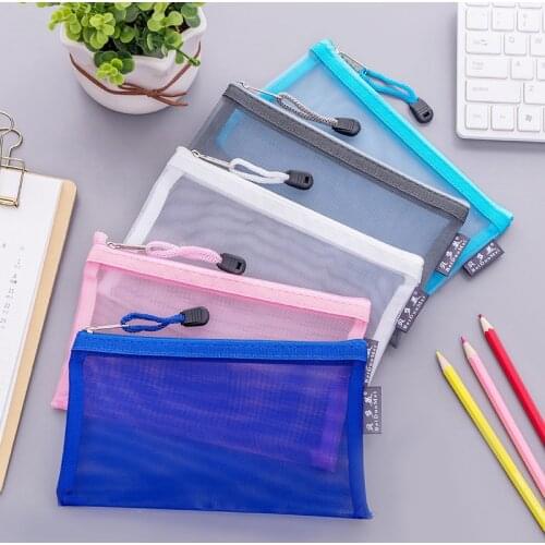 Multi-Function Transparent Mesh Cosmetic Storage Bag Zipper Stationery Bag Nylon Makeup Pouch Portable Travel Toiletries Handbag
