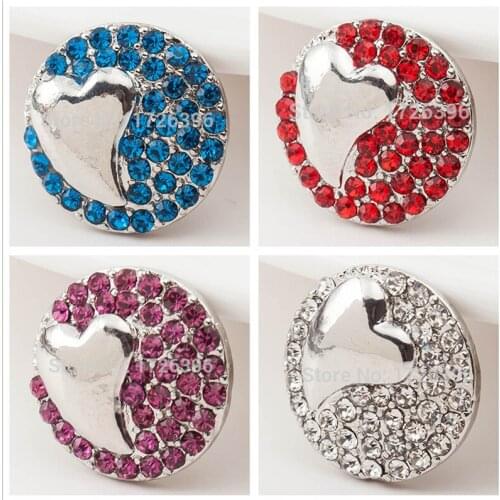 Fashion beauty Heart Rhinestone 20MM metal snap buttons fit DIY 18mm snap jewelry wholesale KZ1498