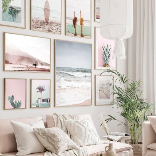 Wall Art Canvas Painting Landscape Surf Girl Palm Leaf Sea Beach Nordic Posters And Prints Wall Pictures For Living Room Decor