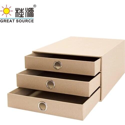 3 Layers Cabinet Cardboard Office Desk Top Organizer Home Storage 3 Drawers Cabinet Beige Faux Linen Natural Paper (2PCS)