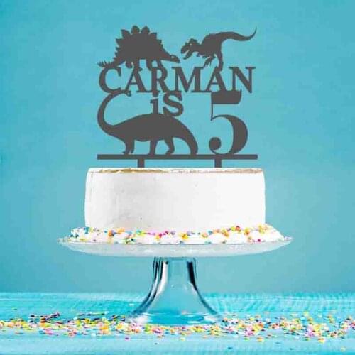 Personalized Dinosaur Theme Birthday Cake Topper Custom Name Age Cartoon Dinosaur Topper For Kids Birthday Party Cake Decoration