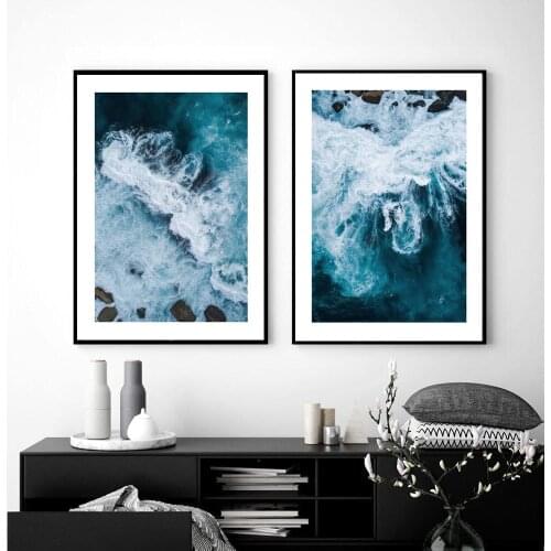Ocean Close Up Poster Blue Sea Wave Canvas Painting Natural Art Print Decorative Wall Picture For Living Room Home Décor