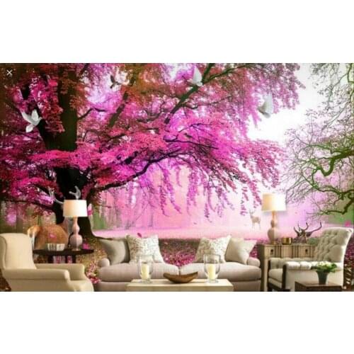 Custom Any Size Mural Wallpaper Pink background Wallpaper Mural Painting For Living Room
