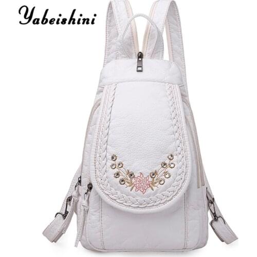 High Quality Backpack for Women 2020 New White Leather Backpack School Bag for Teenage Girls Female Travel Backpack Mochila