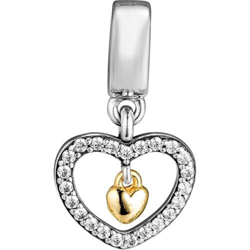 CKK 925 Sterling Silver Jewelry Forever in My Heart Clear Valentines day Charms Beads Fits Bracelets For Jewelry Making CKK