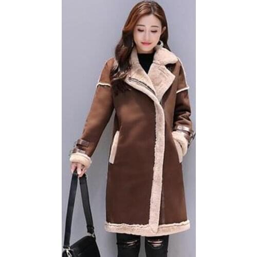 2019 Autumn And Winter New Fur One Machine Lamb Skin Coat Fur Collar Suede Stitching Woolen Coat Long Section