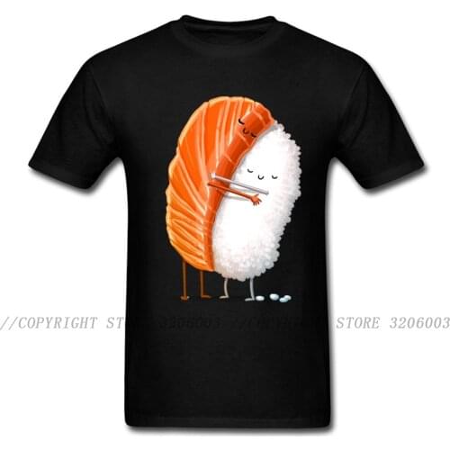 Sushi Hug T Shirt Men T-shirts Woman Tshirt Cartoon Lovely Tops Black Tees Cotton Fabric Clothes Japan Style Free Shipping