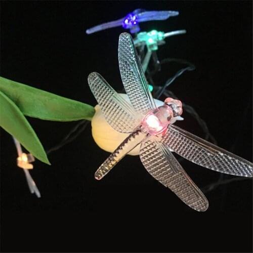Outdoor Solar Led String Light 20 Led Dragonfly Solar Panel Strip Light IP65 Waterproof Garden Square Decoration