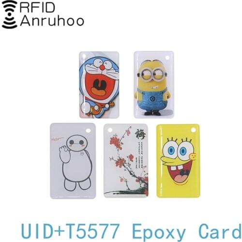 5PCS UID T5577 Dual Chip Smart Epoxy Card RFID Rewritable Copy Key 125Khz EM4305 Copier Tag 13.56Mhz NFC 1K S50 Duplicator Badge