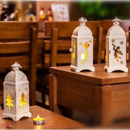 Iron Art Christmas Tree / Deer / Angel Wind Light Candlestick Horse Lantern Wedding Props Candlestick Christmas Gift