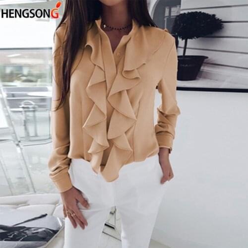 2021 Spring Autumn Elegant Ruffles Blouses Shirt Women Tops New Fashion OL Style Long Sleeve Tops Blusas Femininas