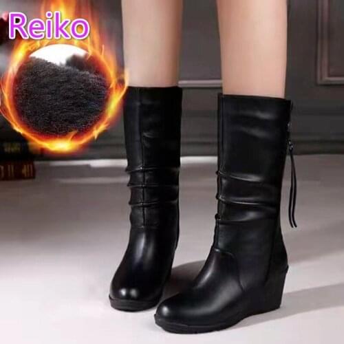 2021 winter hot style boots wedge heel thick-soled round toe mid-pipe boots large size European and beautiful women shoes