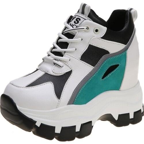 New Spring Autumn Hidden Heel Womens Sneakers High Platform Shoes Lace-Up 8CM Women Breathable Comfortable Wedge Casual Shoes