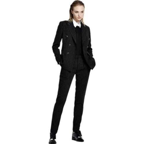 Women Pant Suits Stripe fashionable style OL career dress formal business leisure suit double-breasted handsome women suits