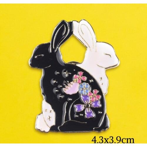 Cartoon Cute Jade Rabbits Badges For Backpack Animals Badges for Clothes Black Rabbit Pins For Backpacks Badge Accessories F