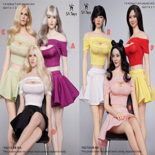 1/6 Female Hollow T-shirt Pleated Skirt Women Clothes Fit 12'' TBL PF Figure Body