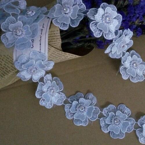 10 x Light Blue Heart Flower Diamond Lace Edge Trim 5X5cm Wide Bridal Wedding Dress Ribbon Embroidered Applique Sewing Craft New