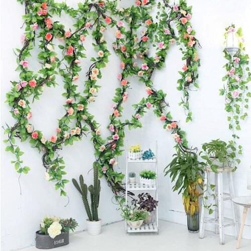 2PCS Pink Simulation Rose Rattan Flower Vine Decoration Romantic Wedding Living Room Door Plastic Flower Plant Art Decoration