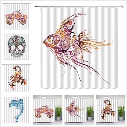 Abstract Creative Shower Curtains Animal Car Color Pattern White Background Bathroom Decor Waterproof Cloth Curtain Set Cheap