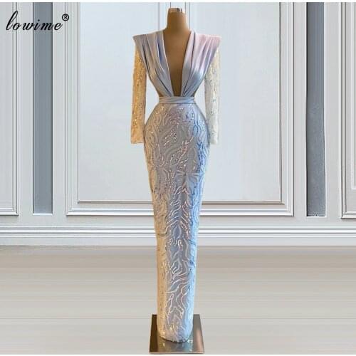 Arabic Formal Evening Dresses 2021 Long Sleeves Mermaid Evening Gowns Sequins Prom Party Dresses For Women Party Night Vestidos