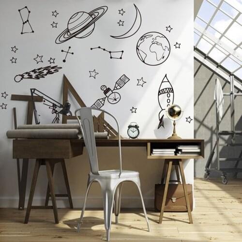 Large Astronomy Space Planet Star Wall Sticker Baby Nursery Kids Room Cartoon Astronomy Space Wall Decal Play Room Vinyl Decor