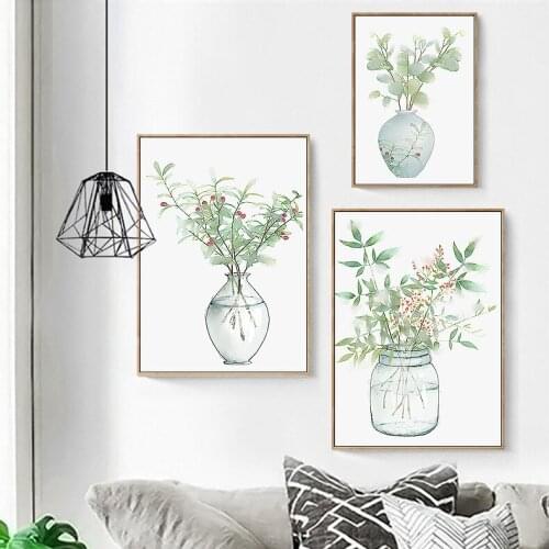 Botanical Green Plants Vase red Fruits For Living Room Poster Canvas Painting Nordic Scandinavian Modern Wall Picture Home Decor