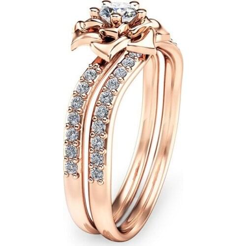European And American Fashion Rose Gold Ring Zircon Party Couple Engagement Ring Wavy Rose Lady Ring Factory Wholesale