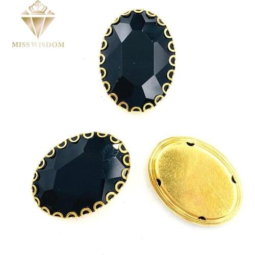 New Black oval glass crystal sew on rhinestones gold bottom lacy shape claws 6X8/8X10/10X14/13x18mm Diy clothing accessories