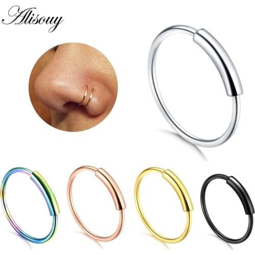 Alisouy 1pc 22g 6/8/10mm Steel Hinged Clicker circle ring Piercing Nose Ring Hoop Lip Ear Ring Body Jewelry Piercing Clip Gift