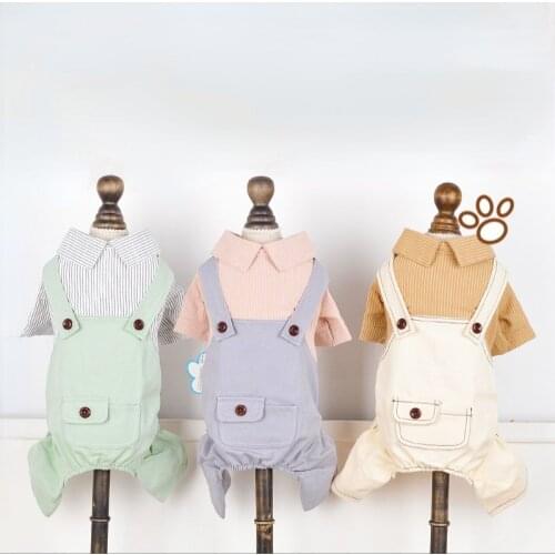 Pet Overalls Four-legged Cat Rompers for Small Medium Dog Summer Stripe Thin Clothing Two-piece Trouser Jumsuits Dog Costume