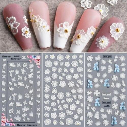 Nail Embossed Sticker Lace Flower Shape Back Glue Ultra Thin Engraved Natural Manicures Nail Decals Decorations for Female