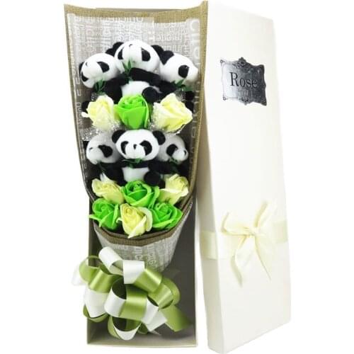 Lovely Cartoon Panda Plush Toys Soap Flowers Bouquet Gift Box Creative Valentine Christmas Graduation Gifts Home Decoration