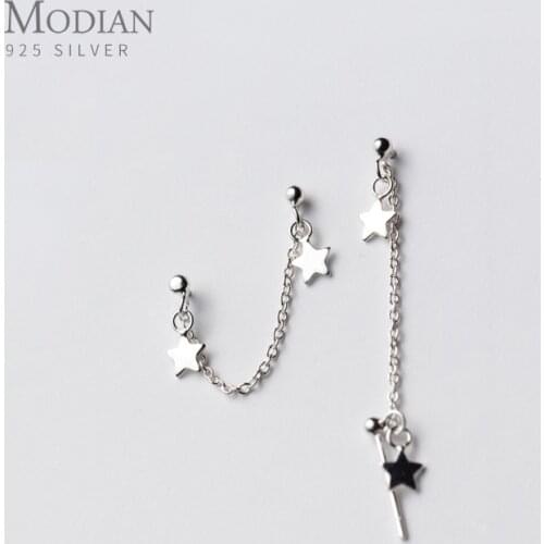 Modian New Sale Lovely Stars Chain Silver Stud Earrings for Women Party 925 Sterling Silver Jewelry Fashion Charm Bijoux