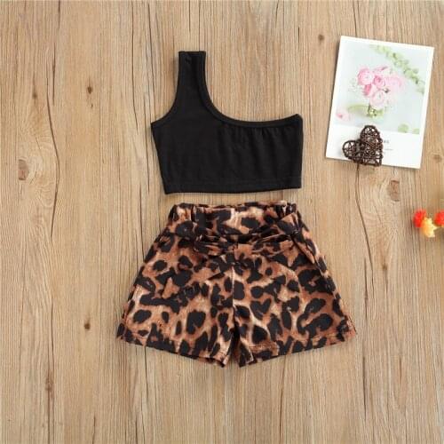 Baby Girls Fashion Street Stylish Outfits One Shoulder Crop Tops and Leopard Printed Shorts for Children Girl Summer Clothing