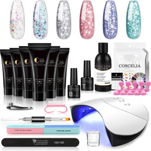 Poly Extension Gel Set Glitter Builder Gel Cateye Jelly Gel Nail Set With UV Lamp Manicure Art Design Poly Quick Building Kit