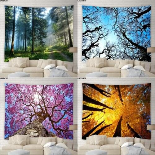 Tree Scenery Tapestry Forest Branches Leaves Sunlight Natural Landscape Background Wall Hanging Living Room Bedroom Home Decor