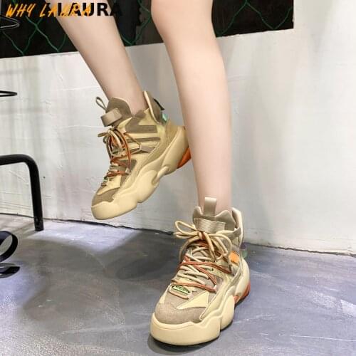 Fall high top shoes womens running shoes womens sports shoes womens sports shoes Womens sports boots Thick soled non-slip so