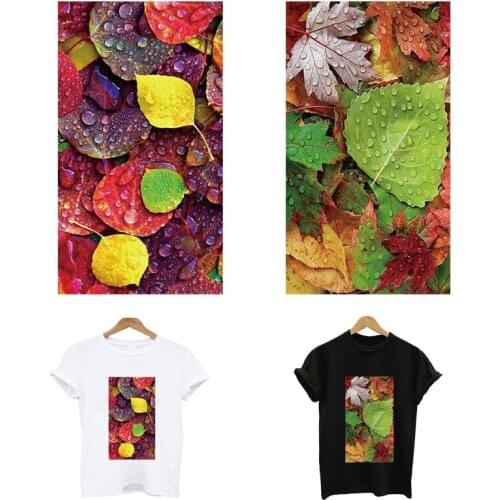 Iron-on transfers for clothing Rain dew maple leaf stripes heat-sensitive patches appliques thermo stickers on clothes custom