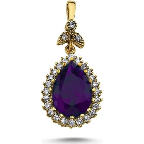 Silver 925 Sterling Drop Amethyst Zircon Cubic Zirconia Authentic Pendant