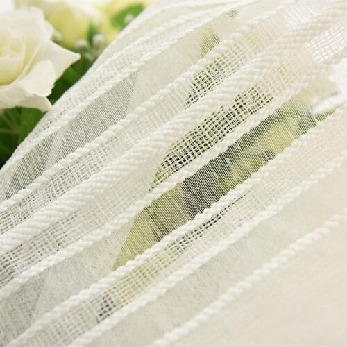 Vertical Stripes Hollow Window Curtains For Living Room Bedroom Cotton Linen Fabric Voile White Tulle Sheer Curtains