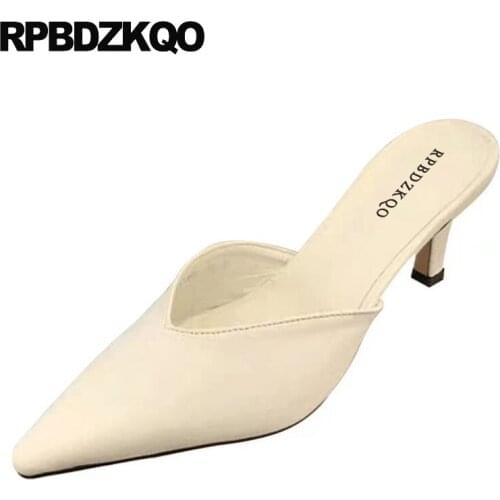Size 4 34 office 3 inch thin pumps sandals white pointed toe scarpin 2019 high heels mules slipper work ladies formal shoes new