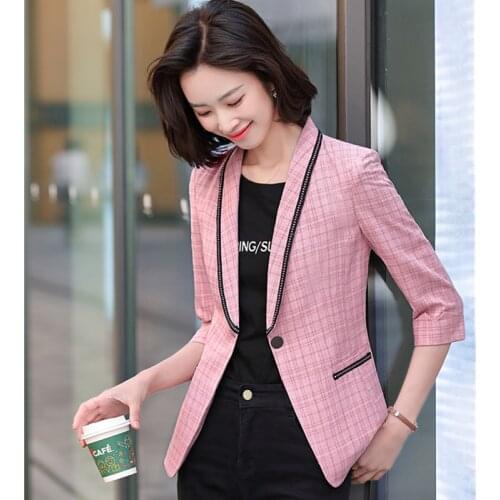 Pink small suit jacket women short short 2021 new spring plaid black suit female British style