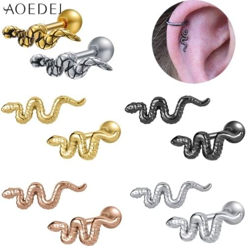 AOEDEJ 1Pair 316L Stainless Steel Stud Earrings for Women Men Punk Snake Animal Ear Tragus Cartilage Helix Piercing Jewelry